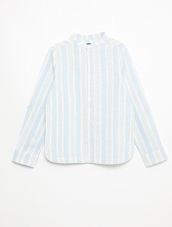 Camisa às riscas com gola mao em linho e algodão