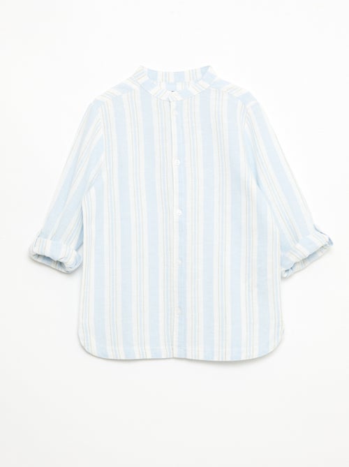 Camisa às riscas com gola mao em linho e algodão - Kiabi Camisa às riscas com gola mao em linho e algodão - Kiabi