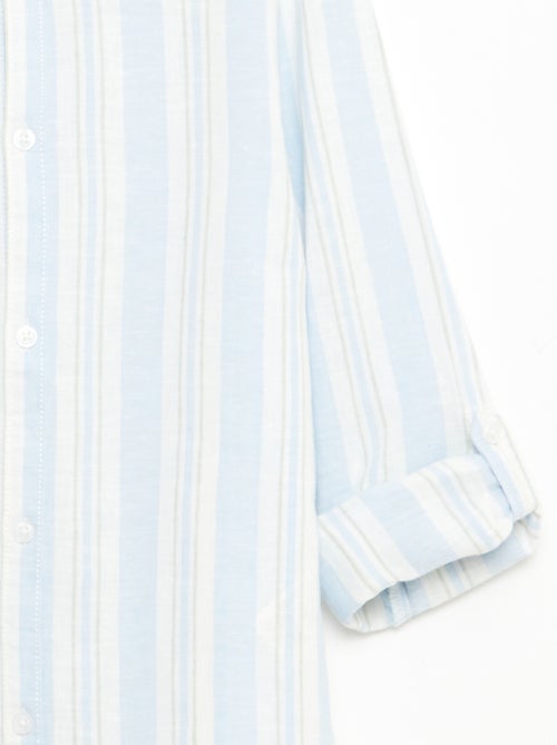 Camisa às riscas com gola mao em linho e algodão - Kiabi Camisa às riscas com gola mao em linho e algodão - Kiabi