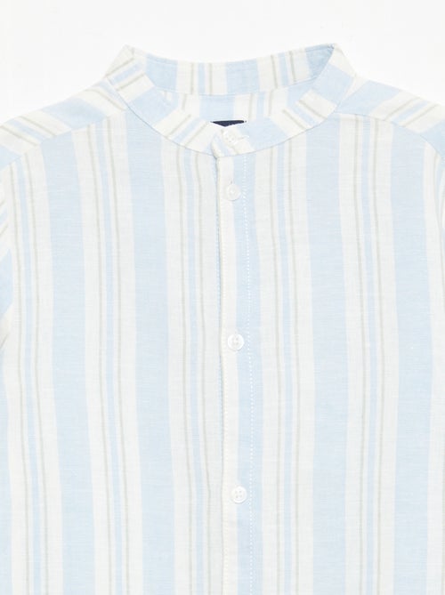 Camisa às riscas com gola mao em linho e algodão - Kiabi Camisa às riscas com gola mao em linho e algodão - Kiabi