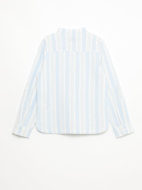 Camisa às riscas com gola mao em linho e algodão - Kiabi Camisa às riscas com gola mao em linho e algodão - Kiabi