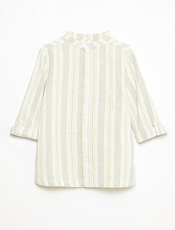 Camisa às riscas com gola mao em linho e algodão