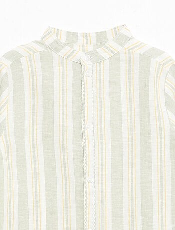 Camisa às riscas com gola mao em linho e algodão