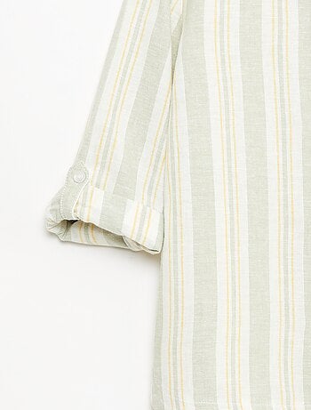 Camisa às riscas com gola mao em linho e algodão
