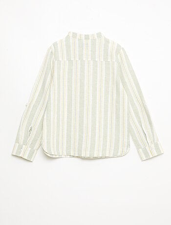 Camisa às riscas com gola mao em linho e algodão