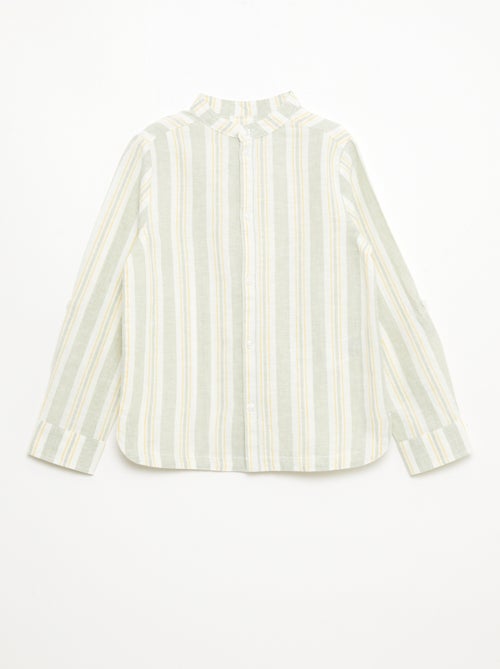 Camisa às riscas com gola mao em linho e algodão - Kiabi Camisa às riscas com gola mao em linho e algodão - Kiabi
