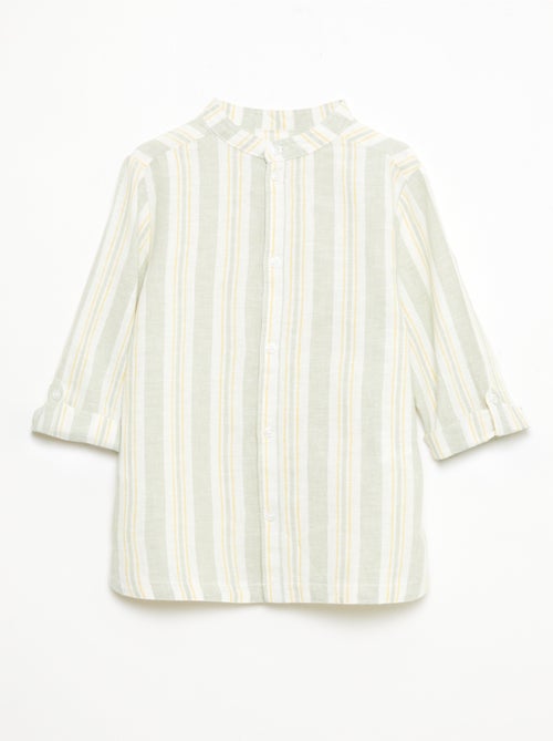 Camisa às riscas com gola mao em linho e algodão - Kiabi Camisa às riscas com gola mao em linho e algodão - Kiabi