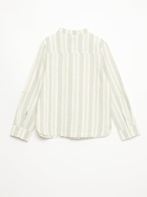 Camisa às riscas com gola mao em linho e algodão - Kiabi Camisa às riscas com gola mao em linho e algodão - Kiabi
