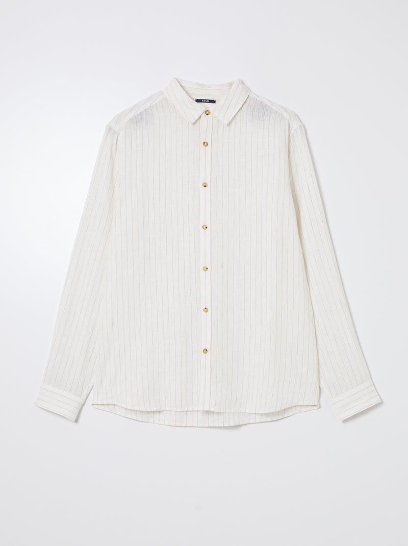 Camisa às riscas com linho BRANCO - Kiabi