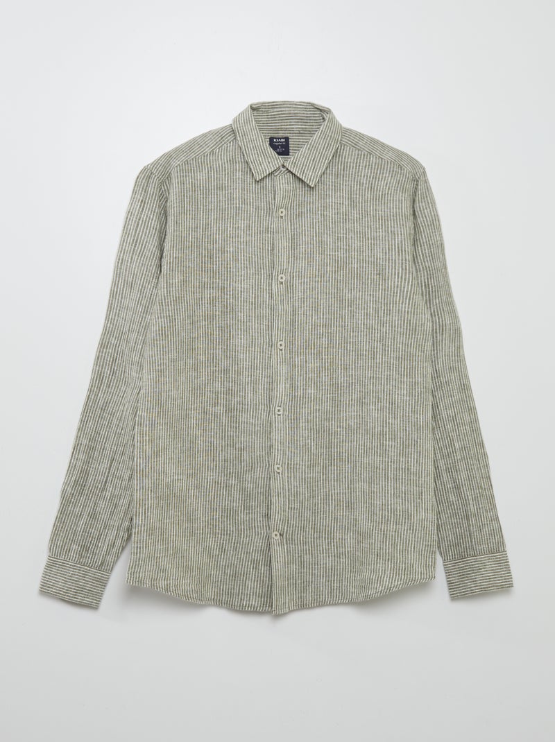 Camisa às riscas com linho CAQUI - Kiabi
