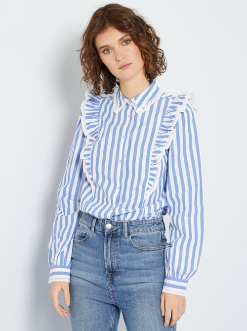 Camisa às riscas com pormenores com folhos - Kiabi