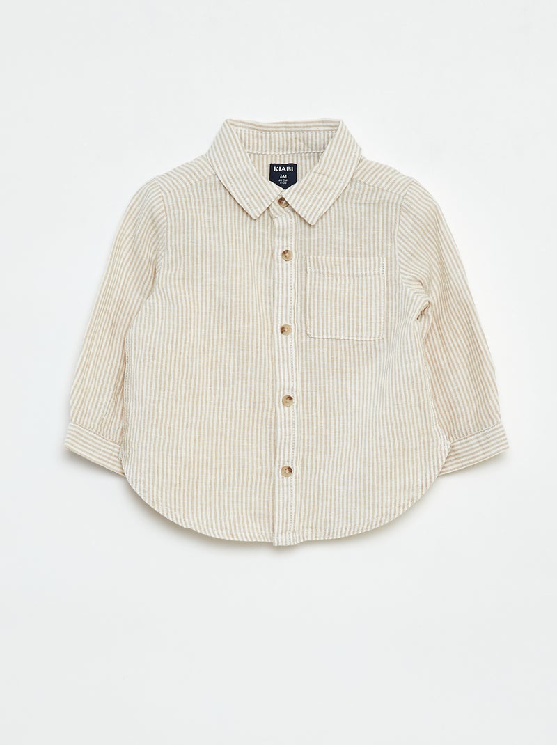 Camisa às riscas de cambraia Bege - Kiabi