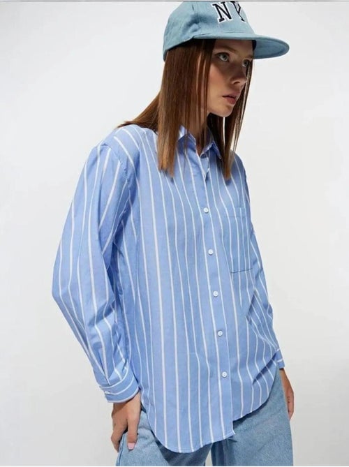 Camisa às riscas de corte relaxed mixray - Kiabi Camisa às riscas de corte relaxed mixray - Kiabi