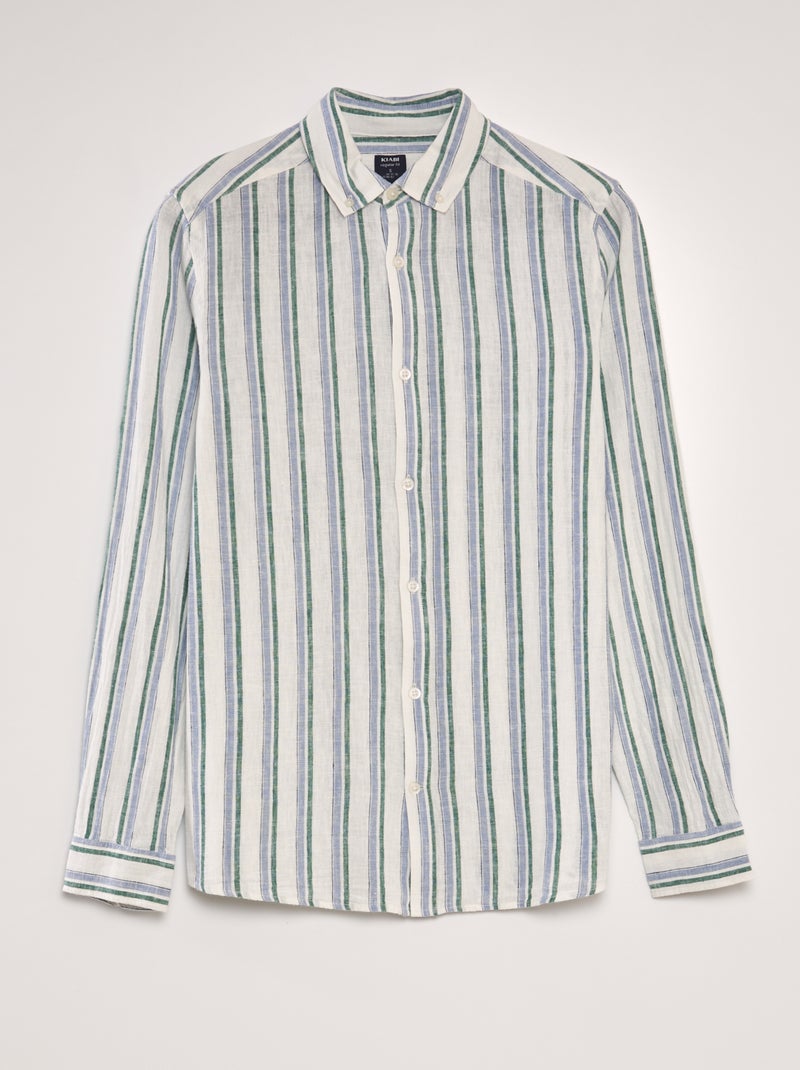 Camisa às riscas de linho BRANCO - Kiabi