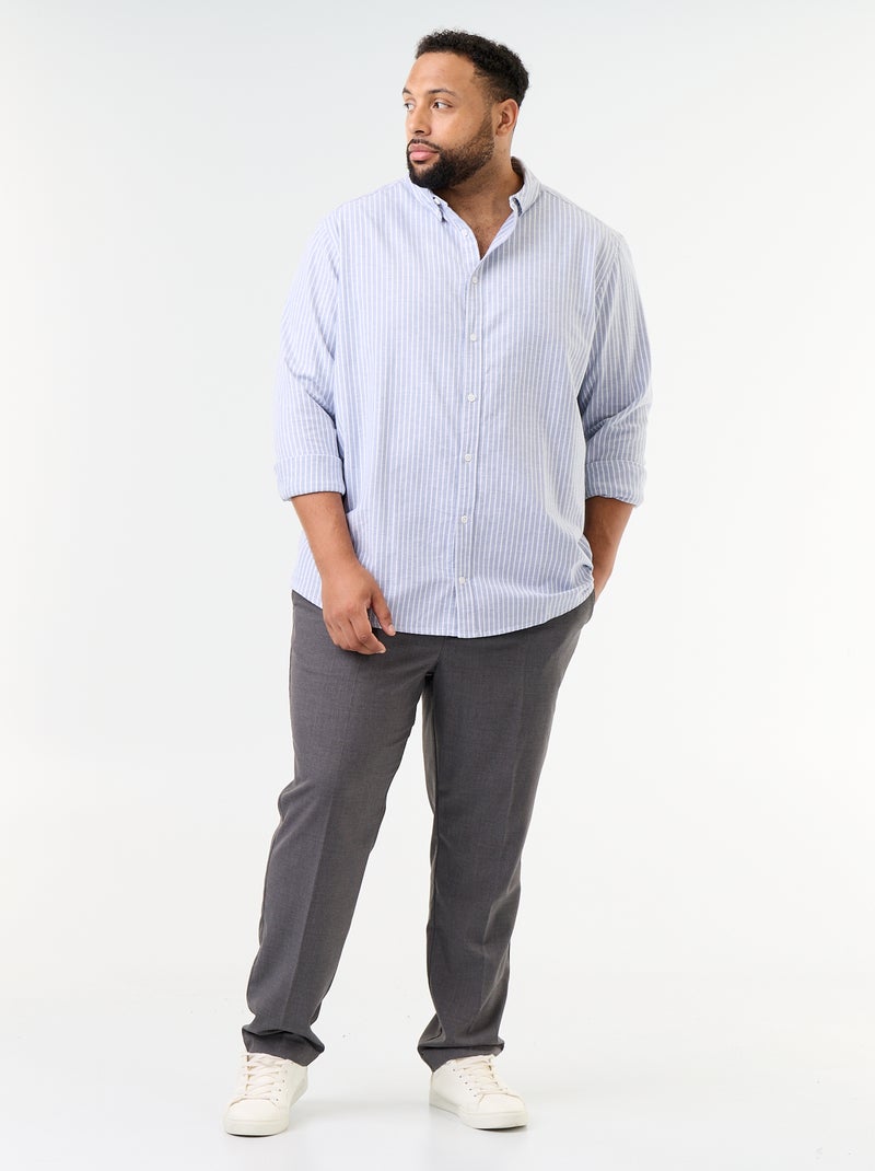 Camisa às riscas de manga comprida Azul - Kiabi
