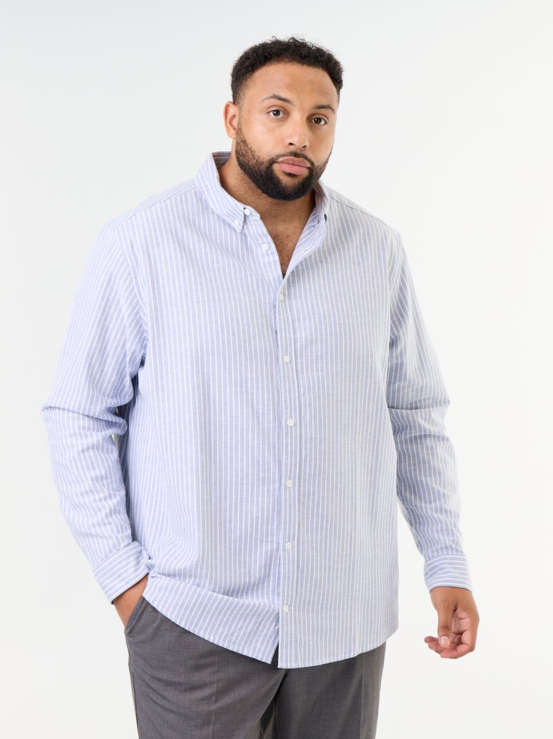 Camisa às riscas de manga comprida Azul - Kiabi