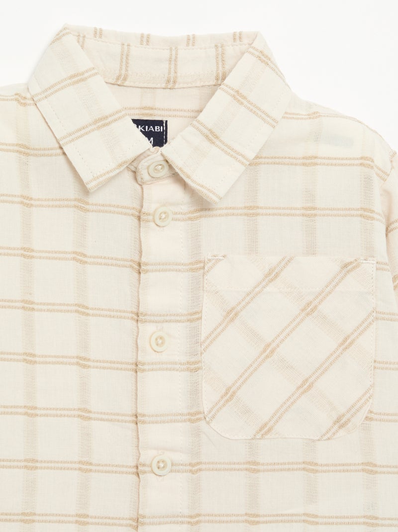 Camisa às riscas de manga comprida Bege - Kiabi