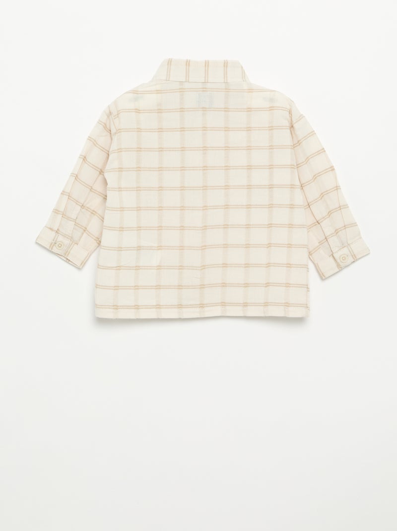Camisa às riscas de manga comprida Bege - Kiabi