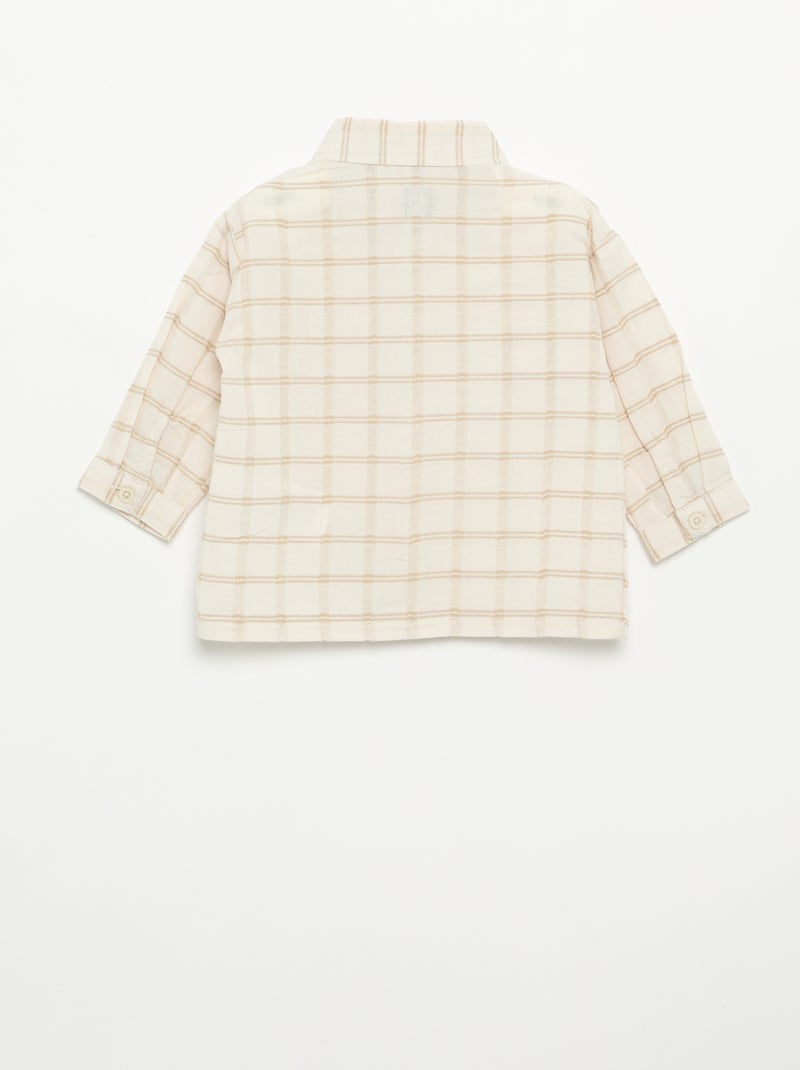 Camisa às riscas de manga comprida Bege - Kiabi