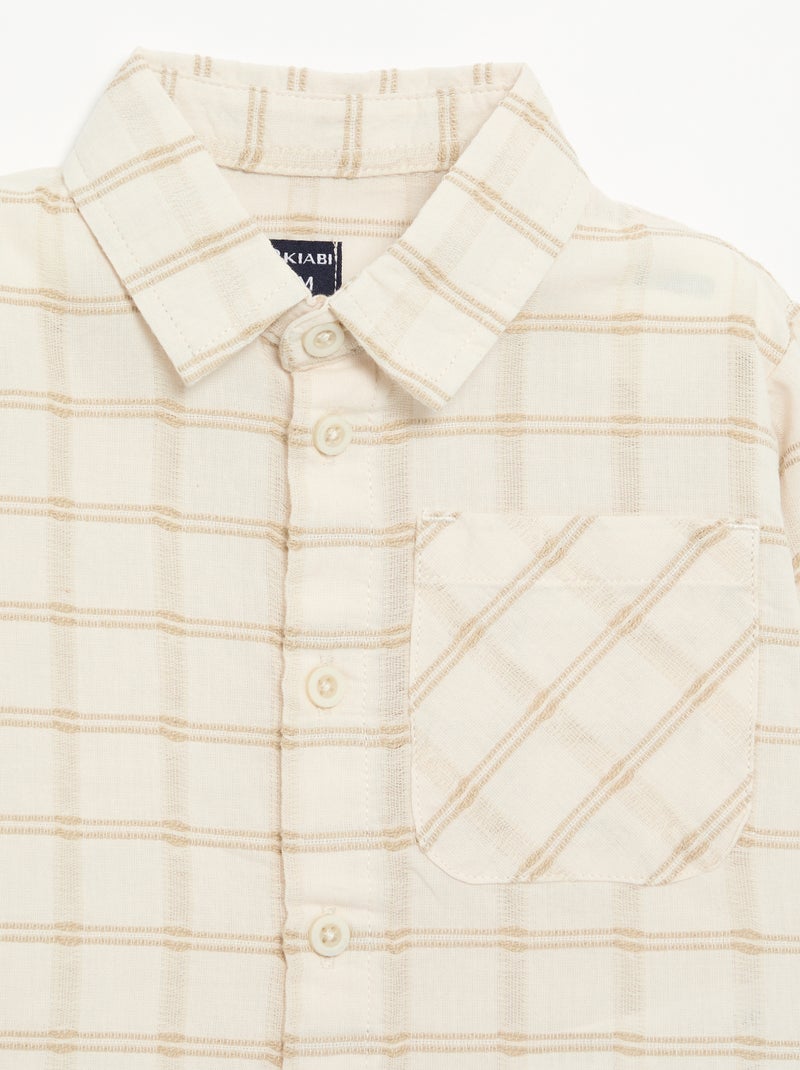 Camisa às riscas de manga comprida Bege - Kiabi