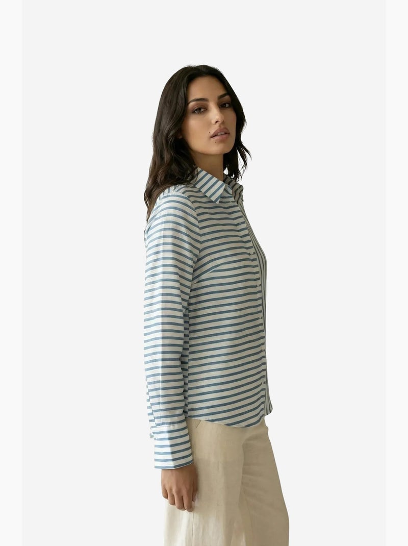 Camisa às riscas de manga comprida com abotoamento frontal my fashion Azul-safira - Kiabi