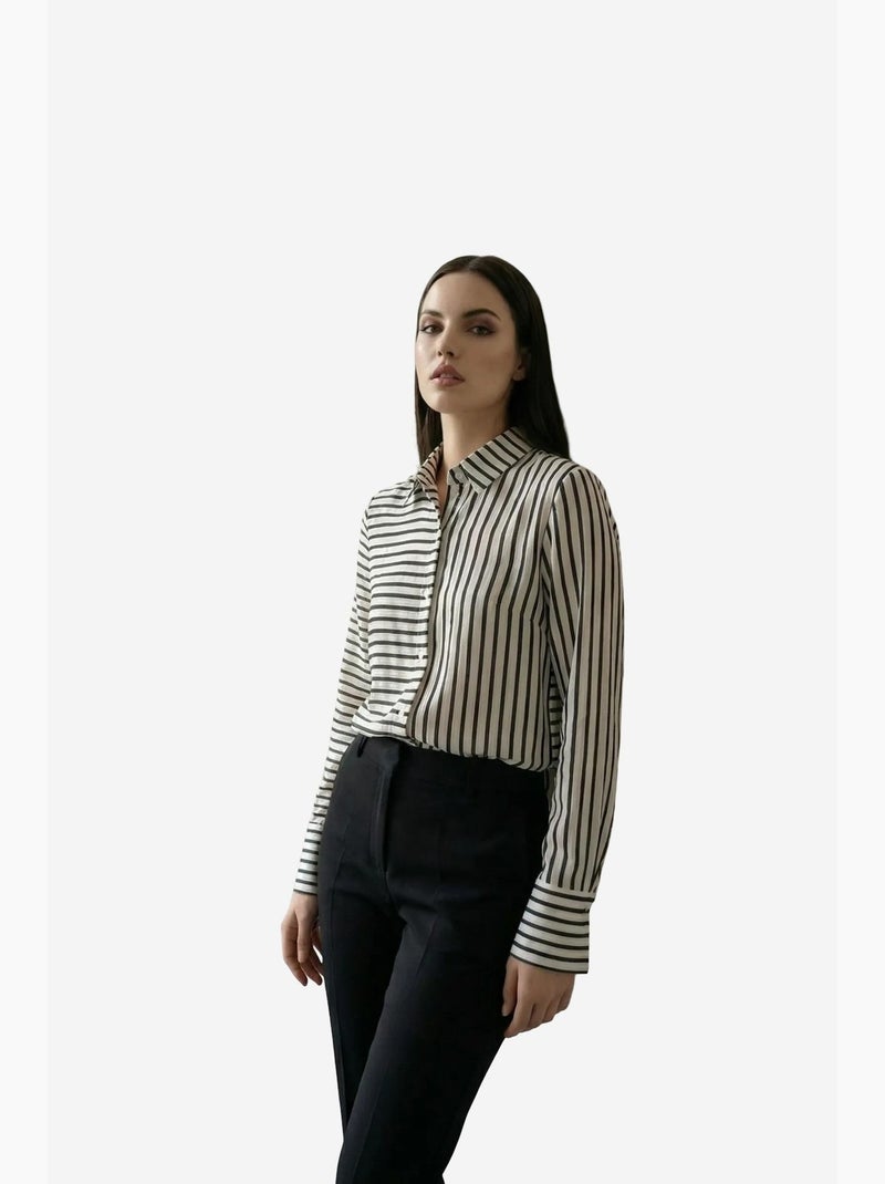Camisa às riscas de manga comprida com abotoamento frontal my fashion Branco - Kiabi
