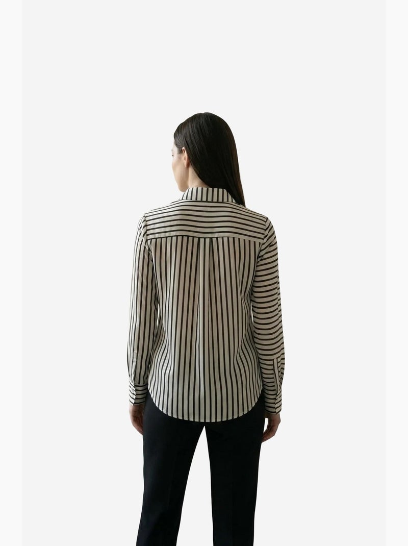 Camisa às riscas de manga comprida com abotoamento frontal my fashion Branco - Kiabi