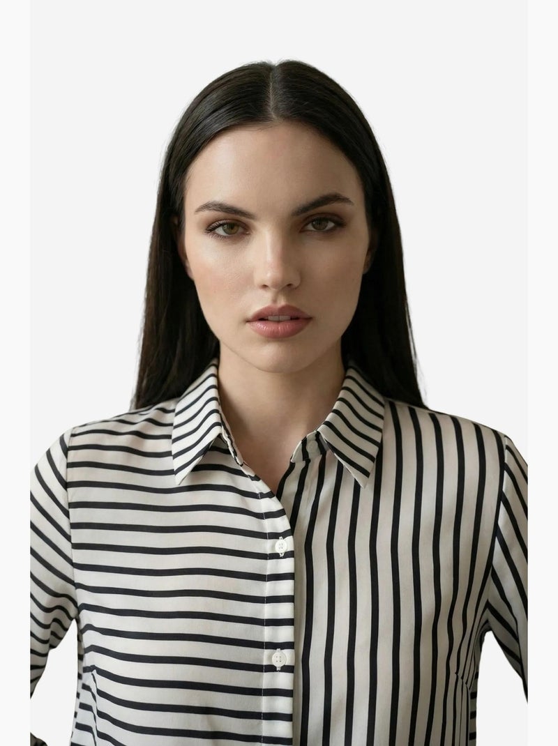 Camisa às riscas de manga comprida com abotoamento frontal my fashion Branco - Kiabi