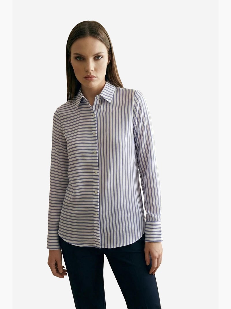 Camisa às riscas de manga comprida com abotoamento frontal my fashion Lavanda - Kiabi