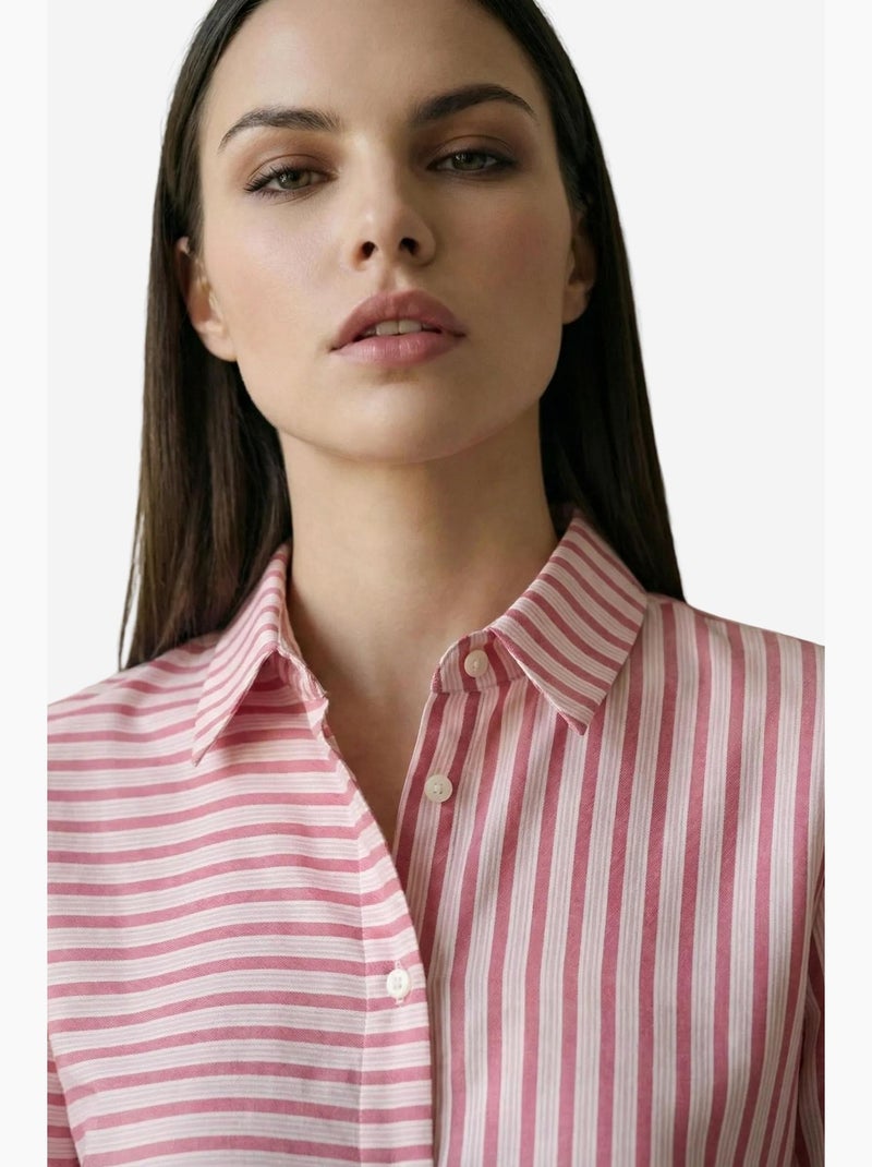 Camisa às riscas de manga comprida com abotoamento frontal my fashion Magenta - Kiabi