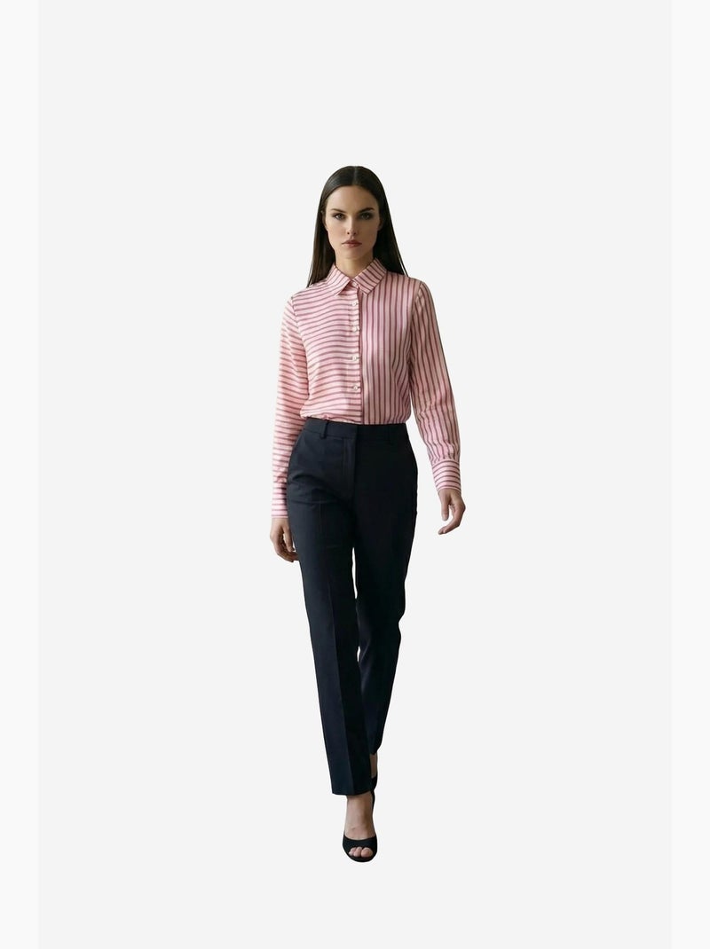 Camisa às riscas de manga comprida com abotoamento frontal my fashion Magenta - Kiabi