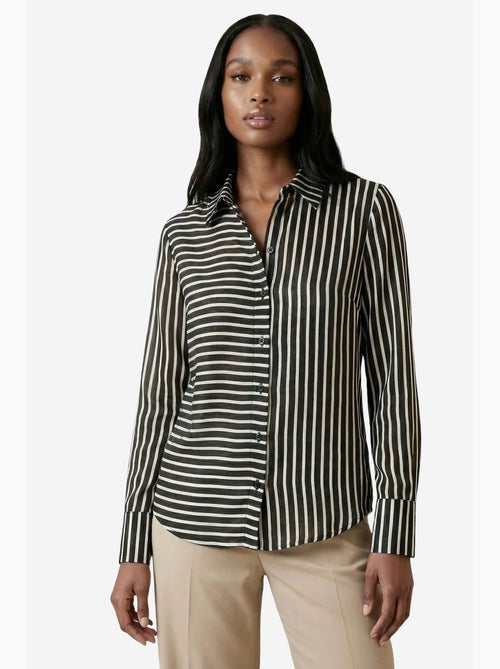 Camisa às riscas de manga comprida com abotoamento frontal my fashion - Kiabi Camisa às riscas de manga comprida com abotoamento frontal my fashion - Kiabi