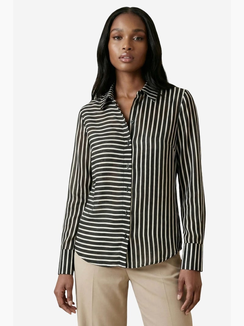 Camisa às riscas de manga comprida com abotoamento frontal my fashion Preto - Kiabi