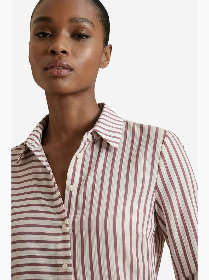 Camisa às riscas de manga comprida com abotoamento frontal my fashion Rosa velho - Kiabi