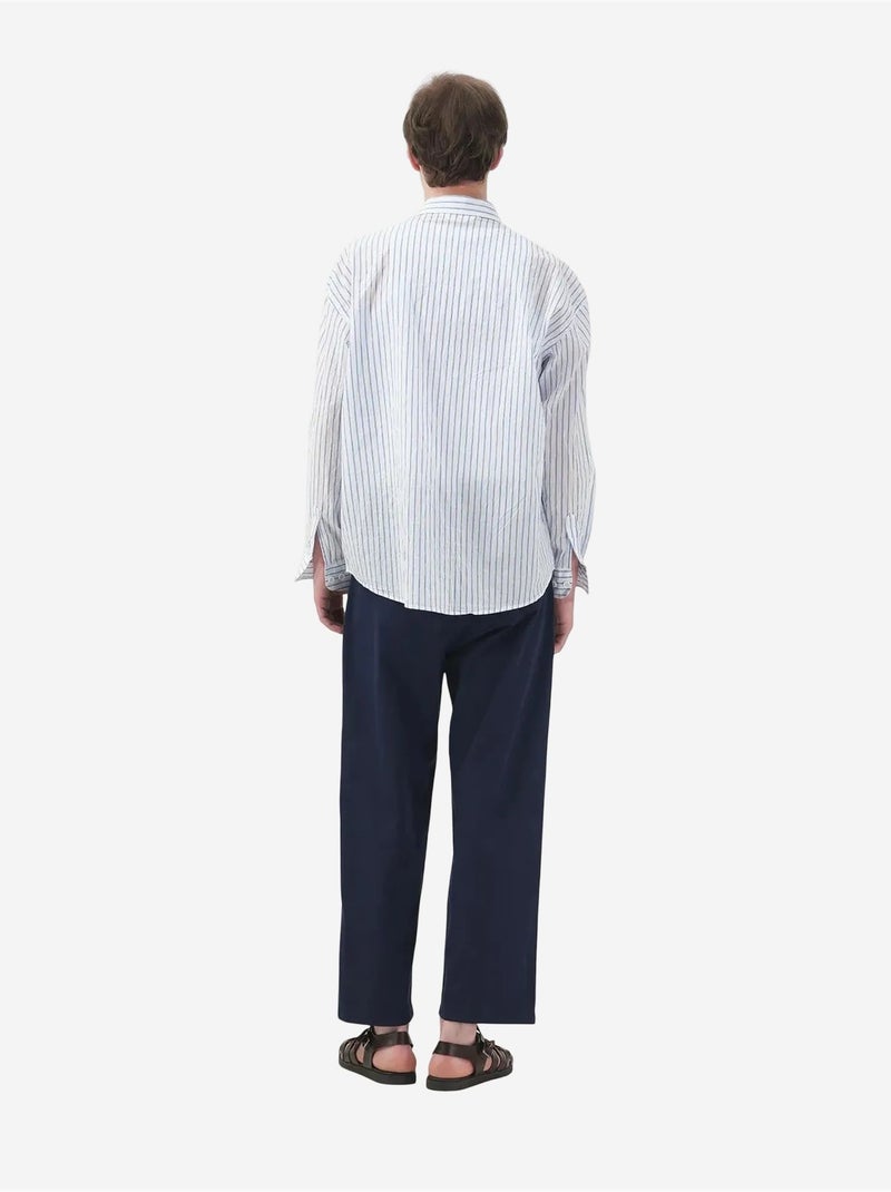Camisa às riscas de manga comprida com bordado giesto Branco - Kiabi