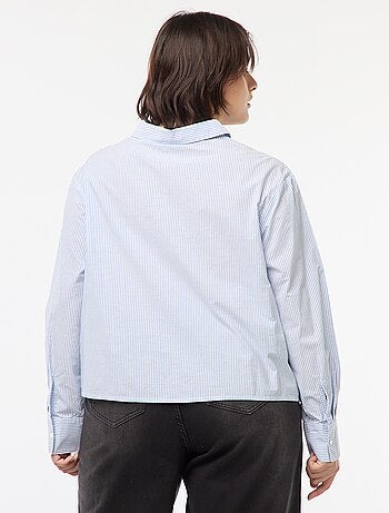 Camisa às riscas de manga comprida com bordados