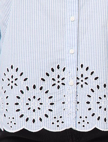 Camisa às riscas de manga comprida com bordados