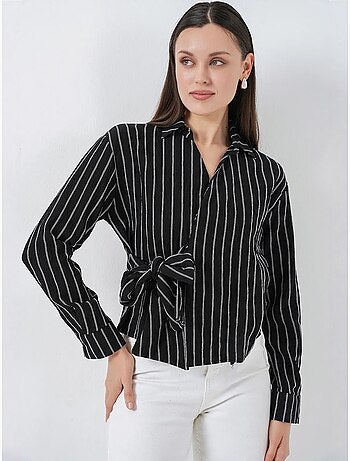 Camisa às riscas de manga comprida com detalhe de laço bdart