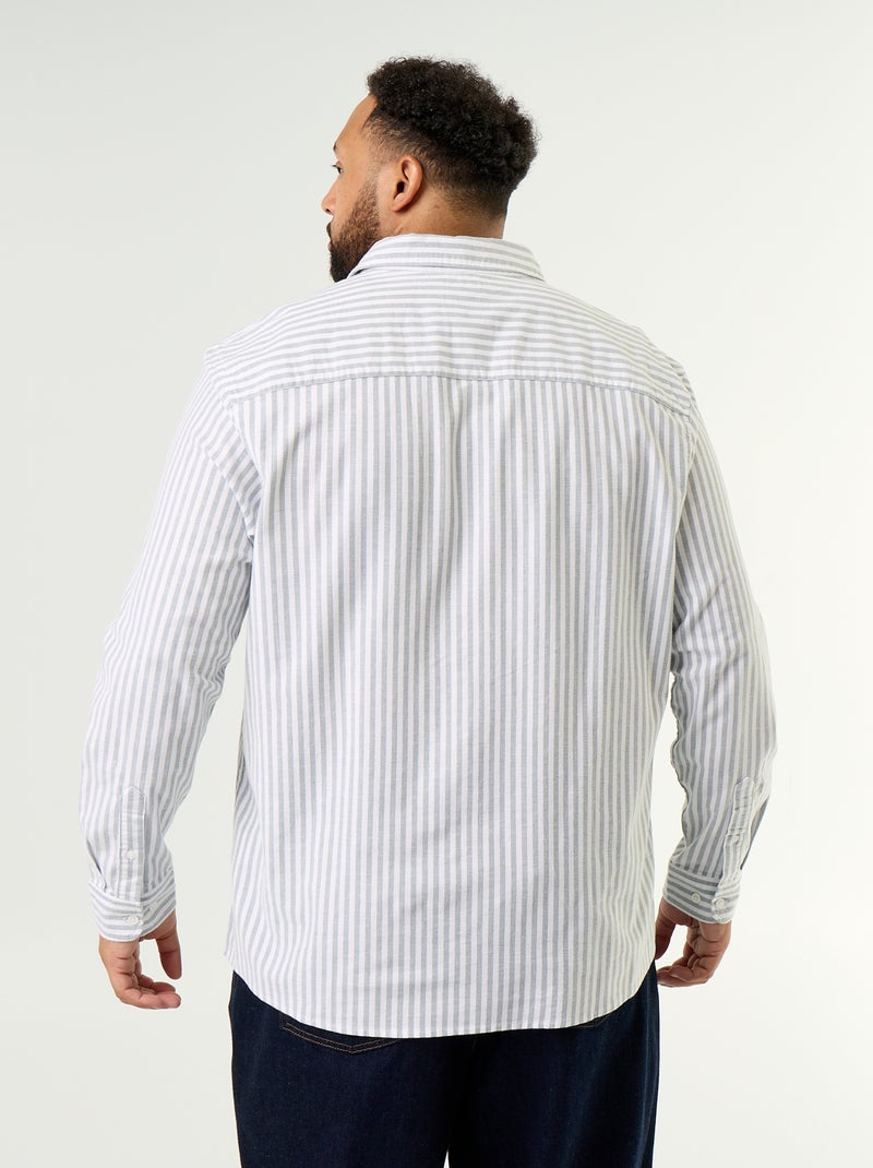 Camisa às riscas de manga comprida Verde - Kiabi