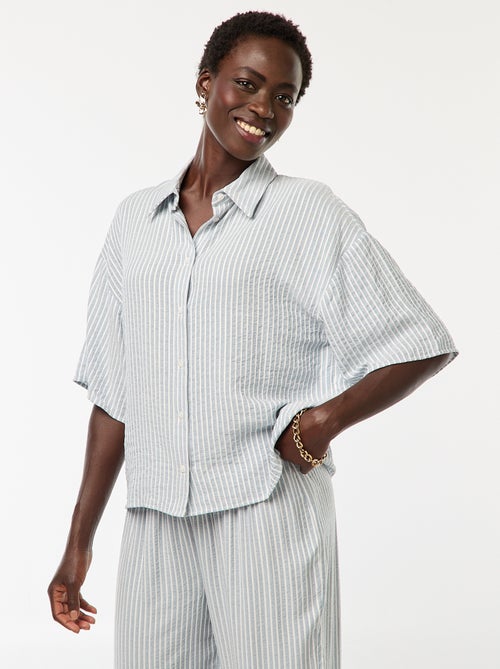 Camisa às riscas de manga curta - Kiabi