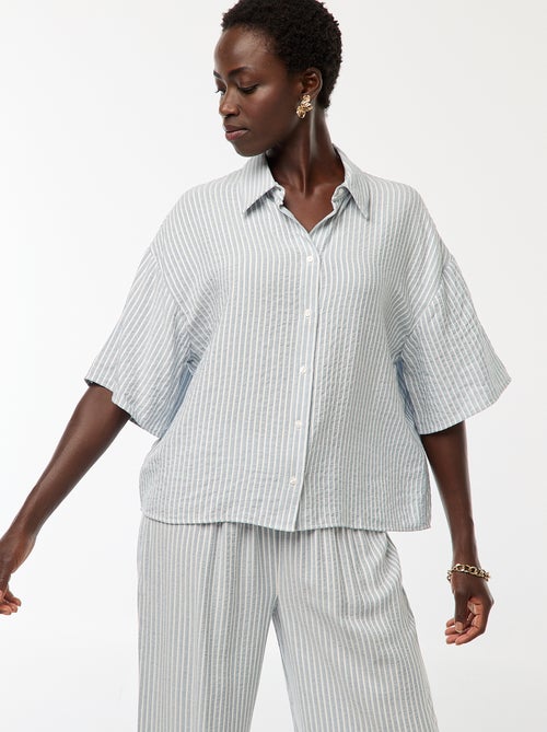 Camisa às riscas de manga curta - Kiabi