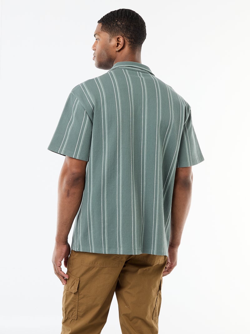 Camisa às Riscas de Manga Curta Azul - Kiabi