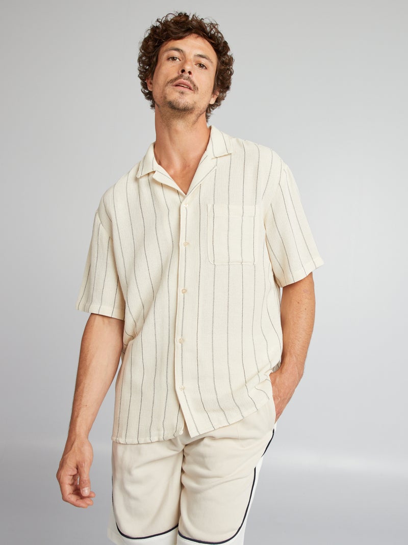 Camisa às riscas de manga curta BRANCO - Kiabi