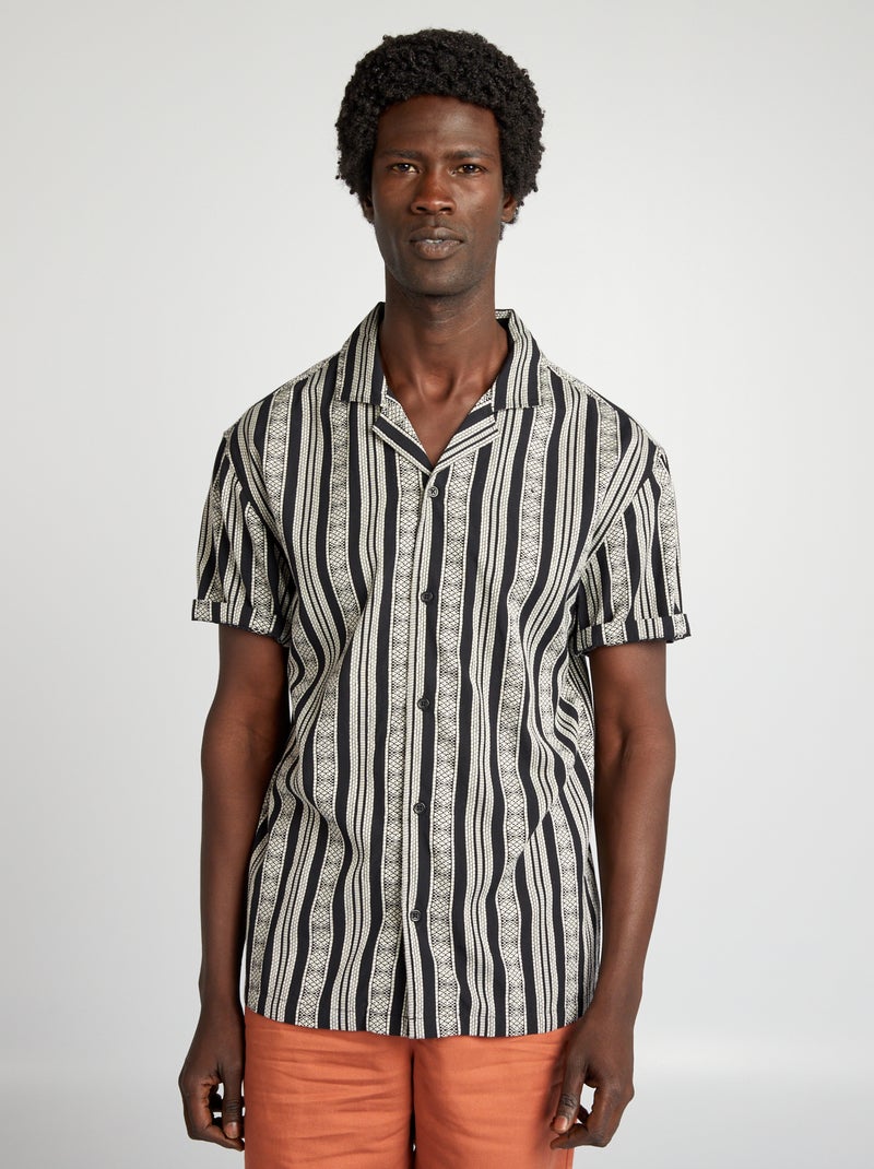 Camisa às riscas de manga curta PRETO - Kiabi