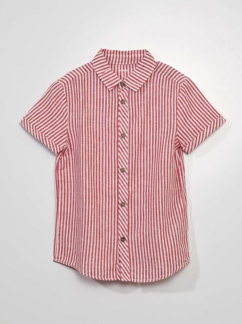 Camisa às riscas de manga curta VERMELHO - Kiabi