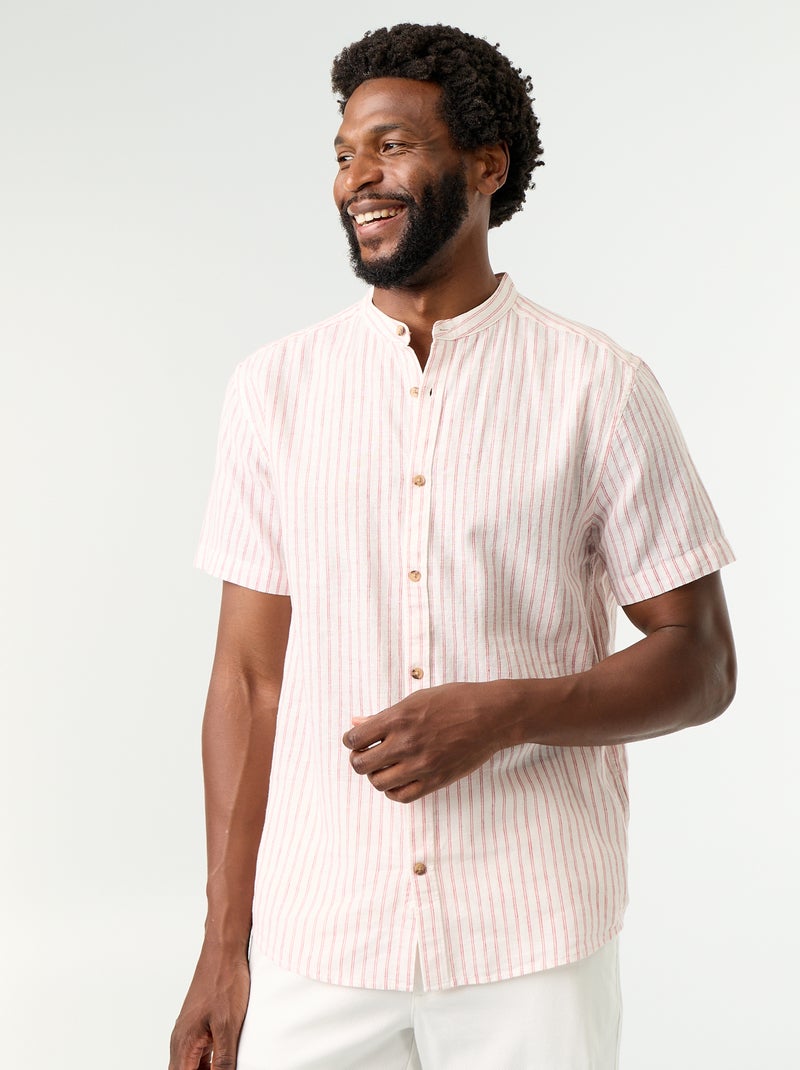 Camisa às riscas de manga curta Vermelho - Kiabi