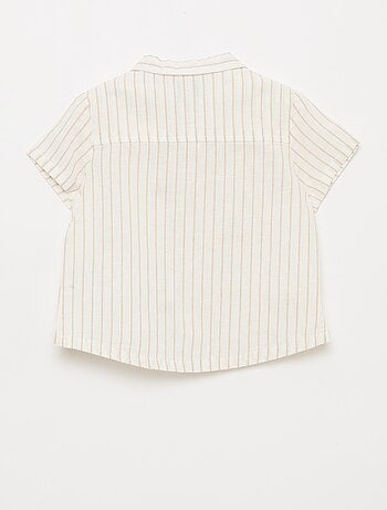 Camisa às Riscas e com Estampado de Manga Curta