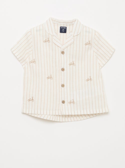 Camisa às Riscas e com Estampado de Manga Curta - Kiabi