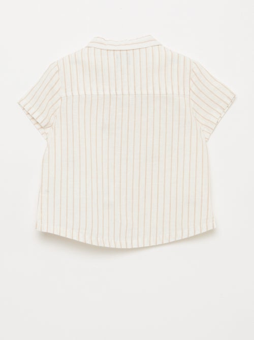 Camisa às Riscas e com Estampado de Manga Curta - Kiabi