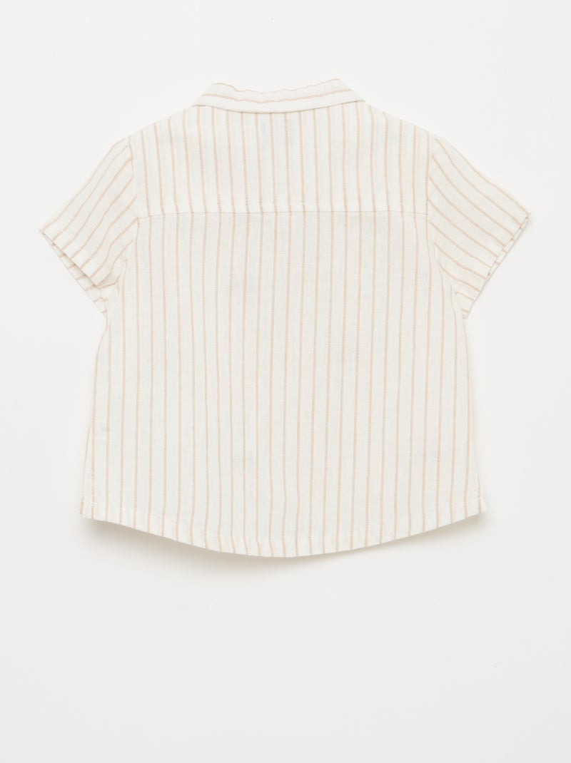 Camisa às Riscas e com Estampado de Manga Curta Branco - Kiabi